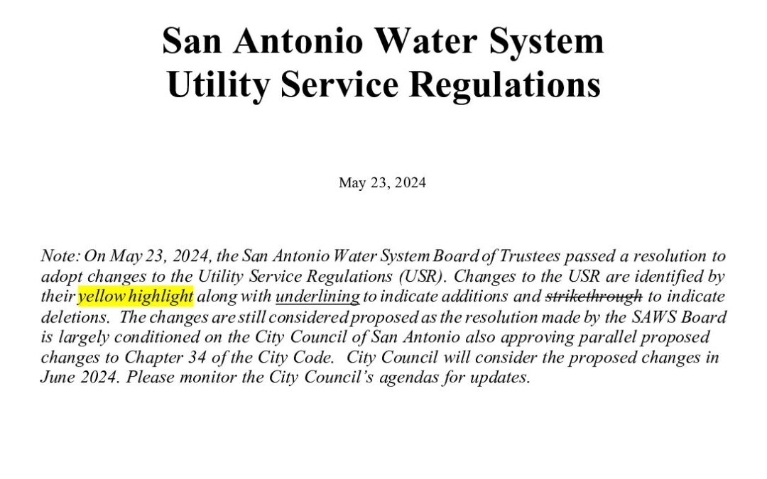 FINAL DRAFT 5.16.24 SAWS Utility Service Regulations_no track changes